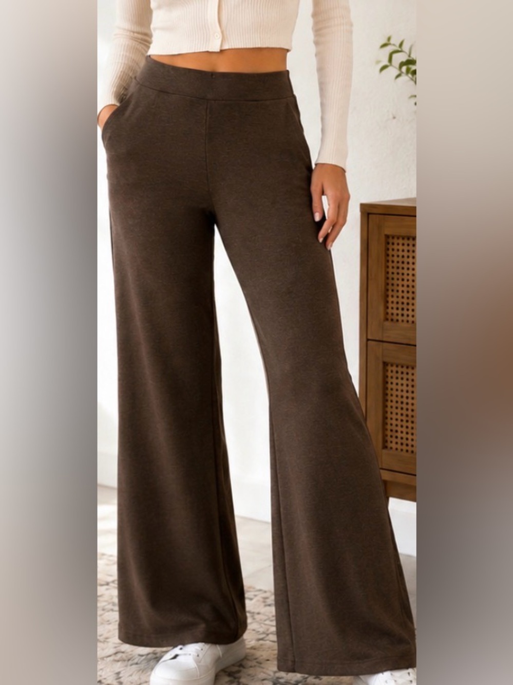 Monk & Lou Brown Flare Pants Size M Stretch Knit Pull On